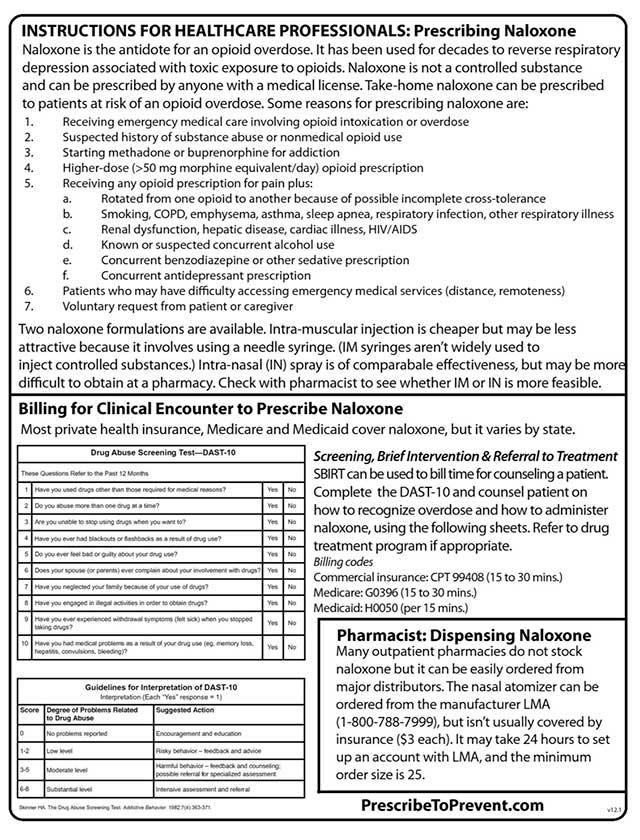 Instructions for Healthcare Professionals: Prescribing Naloxone