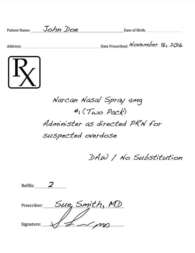 Sample Naloxone Prescription